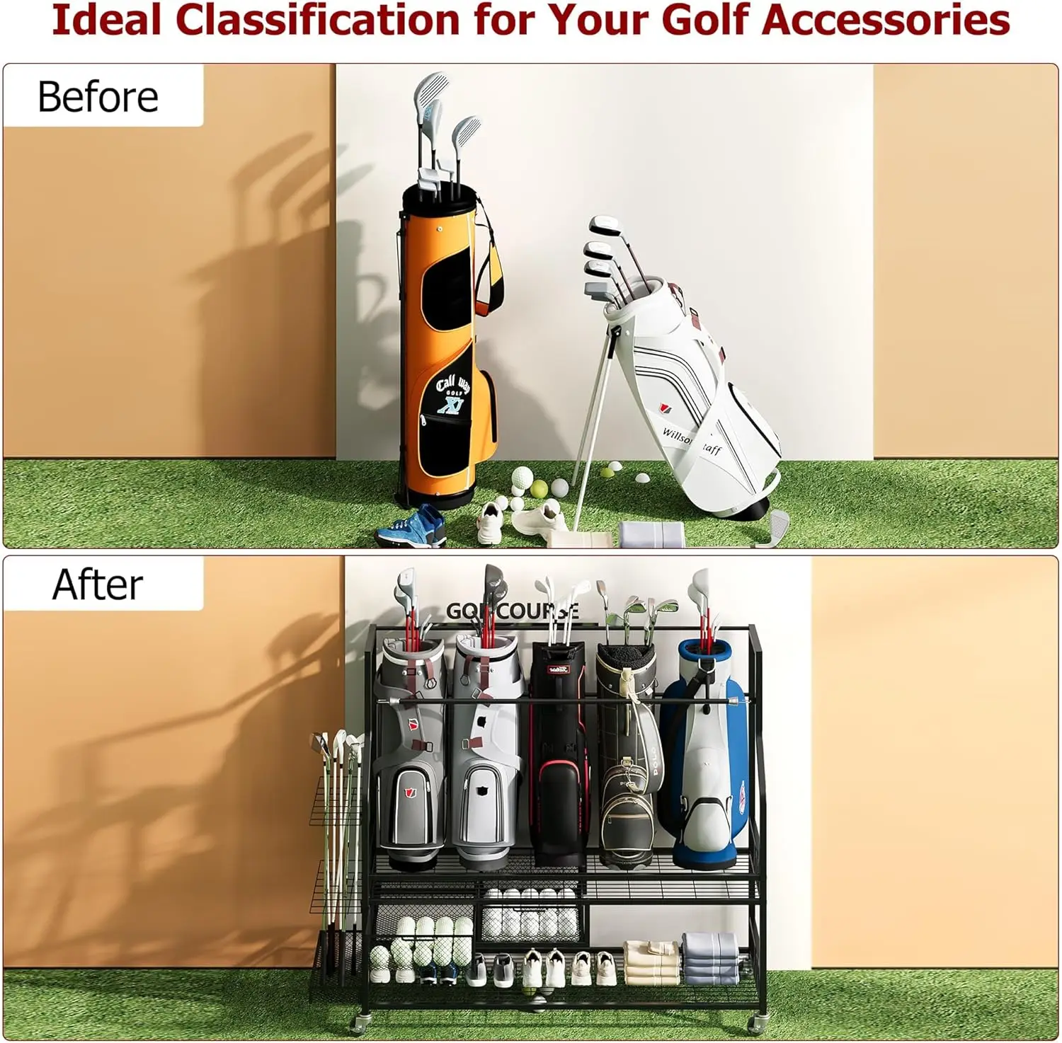Multifunctional Rolling Golf B - đánh giá và giá Golf Equipment Organizer For Garage
